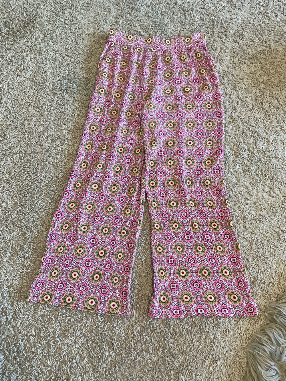 Boden Pink Medalion-Print Straight Leg Fluid Pants